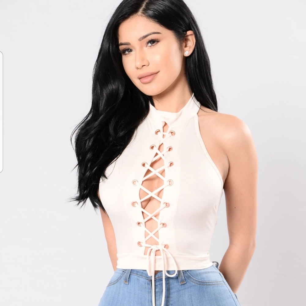Ivory Lace Up Top-Fashion Nova
